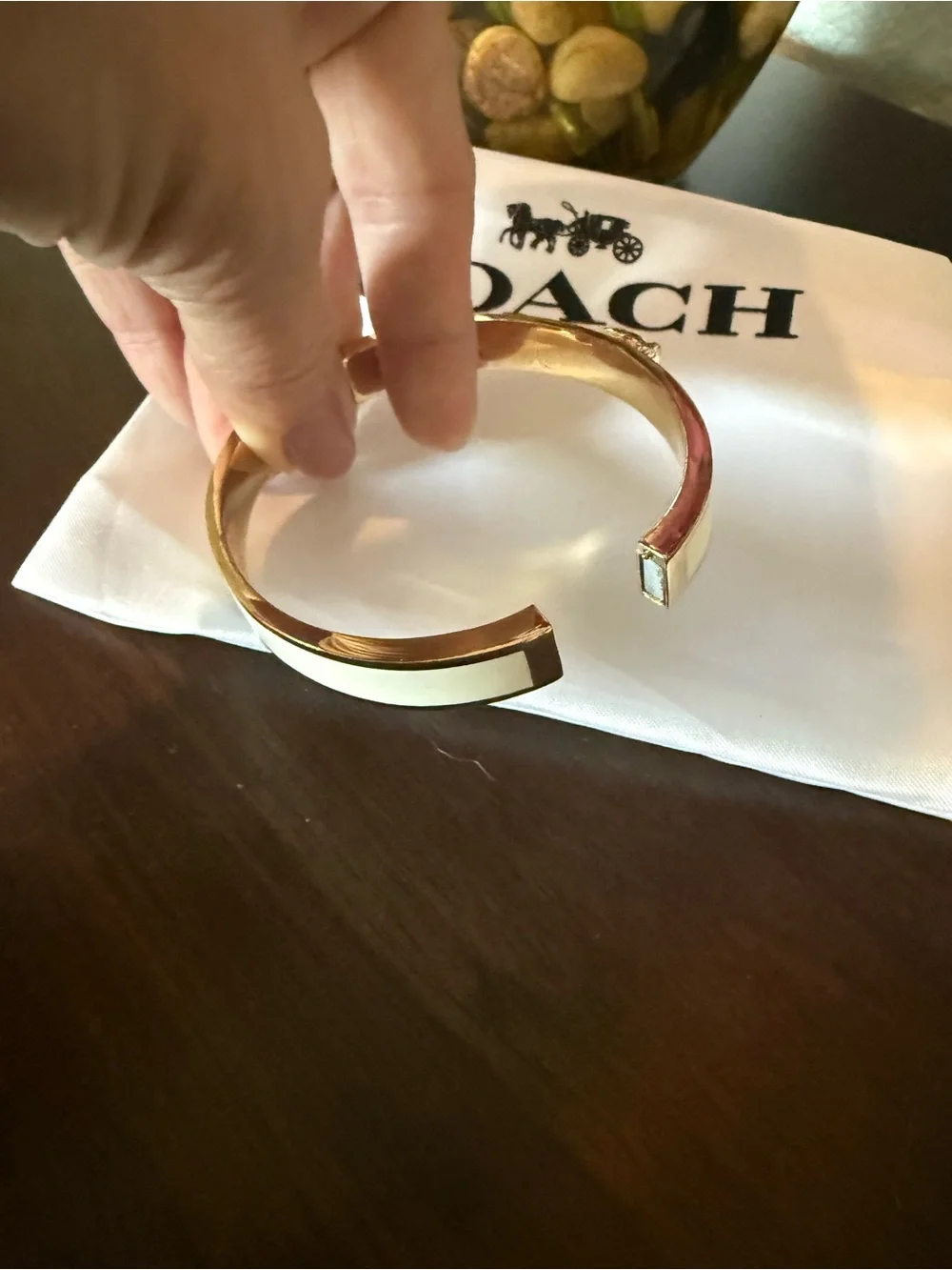 Coach White and Gold Signature 'C' Enamel Bangle - Coach